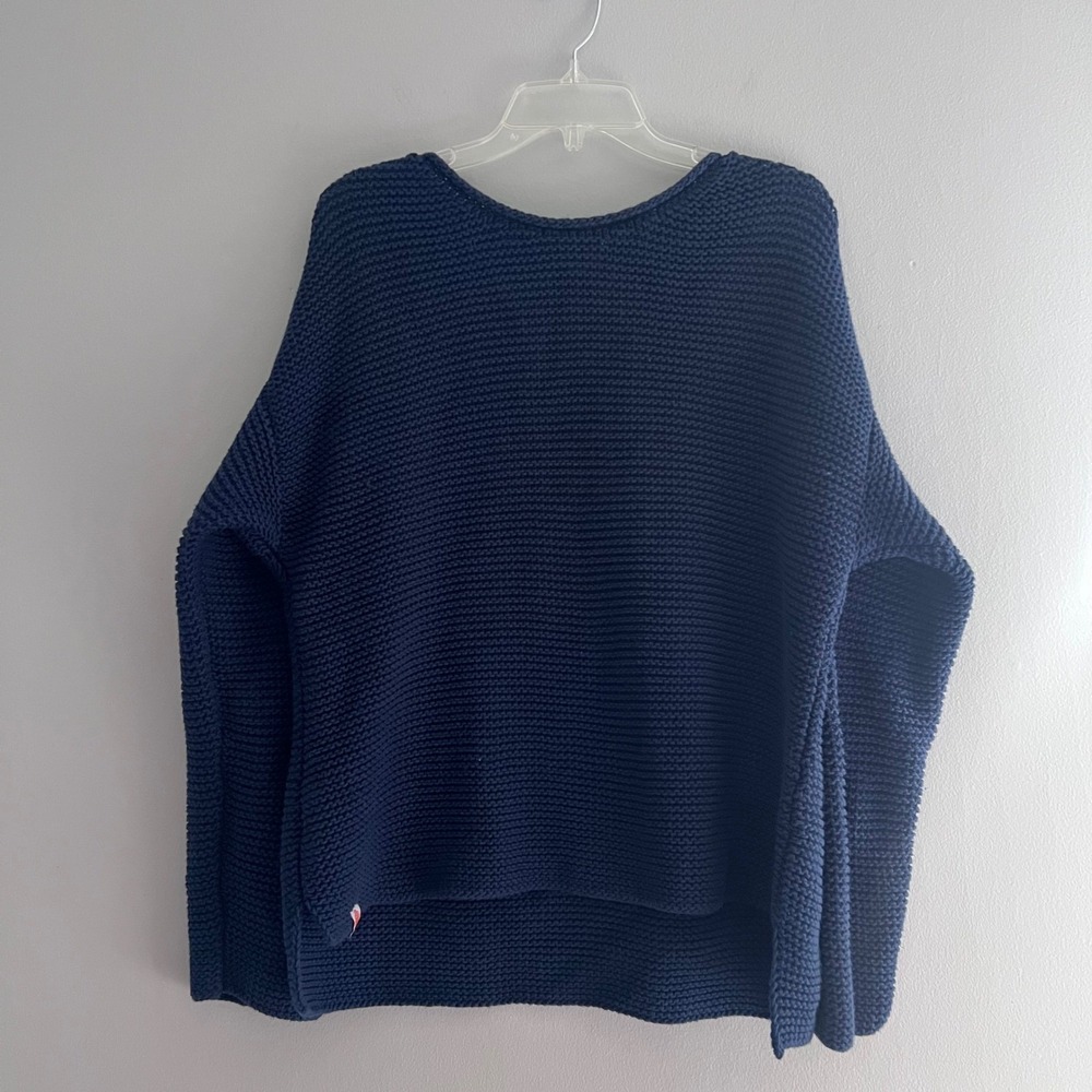 Shxt That I Knit Pima Cotton Chunky Sweater Navy Blue XL Scoop Neck Side Slit
